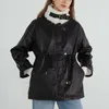 Herbst Winter Frauen Faux Pelzmantel Lederjacke Warme Plüsch Dicke Wildleder Oberbekleidung Lammwolle Kurze Motorrad 210430