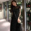 Fransız Mesh Peri Elbise Vintage Uzun Kollu Kadın Kore Sequins Bahar Kadın Kawaii Gotik Parti Giysileri 210604