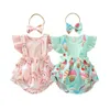 Kinderkleding Sets Meisjes Outfits Baby Ruffle Flying Mouw Pit Streep Tops + Rainbow Ice Cream Print Strap Shorts + Bow Hoofdband 3 stks / set Zomer Babykleding