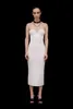 New Fashion Summer Women Sexy Zipper Designer Strapless Midi Black Bandage Dress Elegant Celebrity Bodycon Party Dress Vestido Y1212