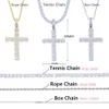 CZ Cross Pendant Halsband Silver Färg 5mm Tennis Chain Ice Out Bling Cubic Zirconia Hiphop Kvinnor Män Smycken 210929