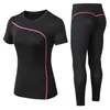 Ensemble de yoga à séchage rapide 2 pièces femme pantalon long à manches courtes vêtements de sport de plein air costume de fitness grande taille tenue de sport pour femme 210802