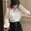 Fashion Cross Sexy Top Women For Summer Short Casual Shirts Cotton Long Sleeve White Blouse Blusas 12048 210512