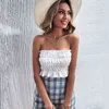 Solid White Off Shoulder Blouse Shirt Kvinnor Bodycon Ruched Vintage Crop Top Summer Ärmlös Fashion Blusas Mujer 210415