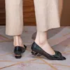 Allbitefo Storlek 34-42 Bow Design Real äkta läder Kvinnor Högklackat Mode Kitten Heels Sexiga Kvinnor Heels Low Heel Shoes 210611