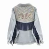 Denim Jacket Korean Floral Embroidery Suede Fringe Loose Chaquetas Mujer Coat Long Sleeve Outerwear Jacket Women Veste Femme 211117