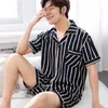 Men's Sleepwear Men's Pajamas Sets Of T-shirt & Shorts For Men Spring Summer Autumn Satin Silk Male Pijama Leisure Home Clothing