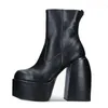 Estilo punk outono inverno botas elástica microfiber sapatos mulher tornozelo botas de couro preto sapatos de plataforma de bota de couro preto para as mulheres 211012