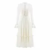 Robe de femme dentelle blanche patchwork manches longues doux décontracté maxi robe femme fête automne vestido perles bouton 210603