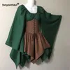 Halloween Cosplay Medieval Vintage Fairy Elf Kostium Dla Kobiet Wench Celtic Princess Dress Lace Up Bandain Christmas Party Dress Y0903