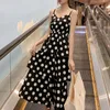 Elbise Kadınlar Seksi Zarif Elbise A-line Nokta Kolsuz İmparatorluğu V Yaka Elbiseler Şifon Siyah 3270 50 210510