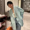 Cool Green Blazer Women's Spring Autumn Notched Loose Single Breasted Long Sleeve Suit Coat Female Tide 210427