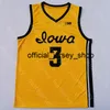 2020 New Iowa Hawkeyes College Basketball Jersey NCAA 3 Bohannon Jaune Tous Cousus et Broderie Hommes Taille Jeunesse