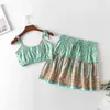 Boho Summer Dress Sets Sexy Beach Mini Suits Women Green Cropped Two Pieces Sundress Vestidos 210427