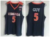 Hombres NCAA Virginia Cavaliers # 5 Kyle Guy 12 De'Andre Hunter College Camisetas de baloncesto Camisetas cosidas blancas S-XXL