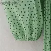 Plisowana sukienka Dot Print Kobiety V-Neck Z Długim Rękawem Casual Midi Es Fresh Green Huśtawka Szyfon z pasem Kobiet 210604