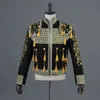 Gouden borduurwerk Kwastje Sequin Zwart 3 Stuk Stage Pak (Jas + Broek + Vest) Mannen Stierengevecht Dance Singer Suit Blazer Matador Kostuum 210522