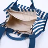 Vår sommar singel axel diagonalväskor blå och vit rand Canvas Women's Handbag Leisure Canvas Bag