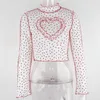 ALLNeon E-girl Aesthetics Floral Stitch Heart Cropped Tops Y2K Fashion Ruffles Long Sleeve T-shirts Sweet Vintage Outfits Slim X0628