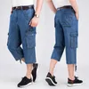Jeans Shorts Men's Summer Breeches Multi Side Pocket Casual Bermuda Male Straight Long Blue Denim Loose Cargo Men 210716