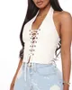 Sommar Kvinnors Bandage PU Läder Skörd Top Ny Kvinna Spanska Stil Halter Eyele Lace-Up Hollow Out Sexig Ärmlös Vest 210415