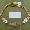 Lyxig strasshalsband tjock kedja hänge retro stil brev hänge kvinnor fest smycken halsband