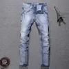 Estilo italiano moda homens jeans aninizados luz azul elástico algodão rasgado vintage retro designer slim calças denim