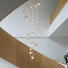 Escada luminária moderna e minimalista sala de estar nordic luz cobre luxo villa duplex espiral escada pingentes cristal lâmpadas