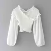 Off Hombro Blusa de cosecha blanca Top Mujeres Manga larga Blusa casual Camisa Chic Ladies Blusa femenina Tops Otoño Invierno 210415