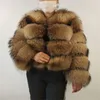 Beiziru Real Raccoon Argent Manteau de fourrure PLUS Vêtements de taille Naturel Winter Femmes Cou rond Cou Temps Épaisseur Style Plus-Taille 210928