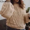 Glamaker 대형 숄더 점퍼 스웨터 여성 풀 오버 크로 셰 뜨개질 긴 소매 스웨터 여성 뜨개질 스웨터 여름 옷 210412