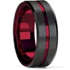 Vigselringar Fashion 8mm Red Groove Beveled Edge Black Tungsten Ring för män Borstat Stål Engagement Mäns Band
