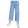 Jeans For Girl Hole Kids Cuffs Children's Spring Autumn Clothes 6 8 10 12 14 210527