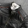 Homens desgastados harley jackets homens magro moto couro genuíno bordado