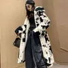 Winter Fur Coat Women Windbreaker Color Matching Long Imitation Female Loose Thick Warm Hooded Jacket 211130