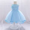 Baby Girl Clothes Beads Flower Vestidos For s Princess Dress Infant 1st Year Birthday Party born Wedding 210508