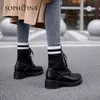 SOPHITINA Women's Ankle Boots Autumn Winter Lace Up Black Classic Elastic Bootie Shoes For Women PO762 210513