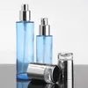 Frascos de armazenamento frascos 20 ~ 120ml Perfume névoa azul pulverizador azul 30 / 50g vidro creme de vidro jarra prata gota tampa de óleo de óleo recarregável emulsão loção botão bot