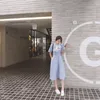 刺繍の花の女性のドレスハイウエストの縞模様のvestidos Moriの女の子夏のドレス甘い韓国のファッション15666 210415