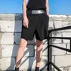 Black Spandex Shorts Women Summer Loose Belt Femme Wide Leg Punk Rock 210427