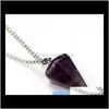 Lockets Necklaces & Pendants Drop Delivery 2021 Natural Gem Stone Mini Hexagon Prism Reiki Pendulum Pendant Charms Healing Chakra Amulet Fash