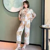 Moda Kadınlar İpek Saten Giysisi Kişilik Tekstil Homewear Rulet Baskılı Konforlu Pijama Uzun Kollu Pijama SE834265