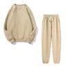 Sweatshirt Women Autumn Winter warm yellow fleece cotton suit 2 pieces sets o neck hoodies sweatshirt pants suits 210508