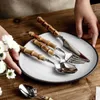 20Pcs 5Pcs Creative Nature Bamboo Cutlery Set 304 Stainless Steel Steak Tableware set Spoon and Fork Hign-end Quality 210928