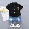 Yürümeye başlayan çocuk bebek erkek erkek gömlek karikatür üstleri denim şort pantolon kıyafetler kıyafetler 2108041910217