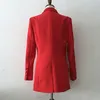 Kadınlar Kırmızı Kruvaze Ofis Bayan Blazer Çentikli Uzun Kollu Slim Fit Ceket Moda Gelgit İlkbahar Sonbahar 7E0827 210421