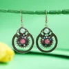 Bohemia Ethnic Ladies Dangle Earring Women Round Alloy Crystal Stone Beaded Earrings Fashion Jewelry