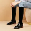Winter Knee High Boots Women Natural Genuine Leather Flat Riding Patent Zipper Shoes Female Autumn Size 39 210517