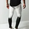 Mens slim elastiska jeans distressed hål denim byxa mode vit svart färgning penna byxor streetwear hiphop byxa manliga jean män
