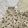 QWEEK Cotton Pijama Heart Print Pajamas for Women Korean Sleepwear Autumn Pyjama Pour Femme Long Sleeve Set Woman 2 Pieces Pjs 211112
